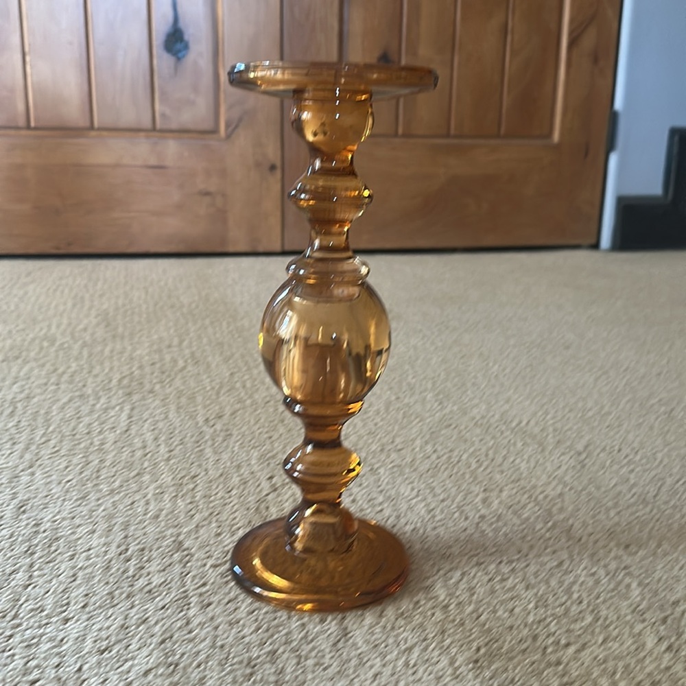 Amber Thick and Heavy Glass Candle Holder.